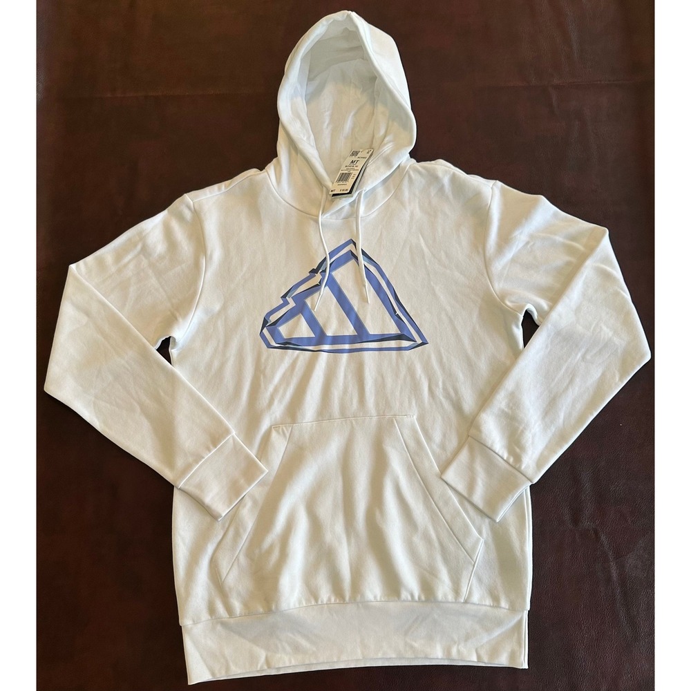 Adidas Mens Evo BL HD Hoodie White Blue Logo Sweatshirt MT Medium Tall KC4402